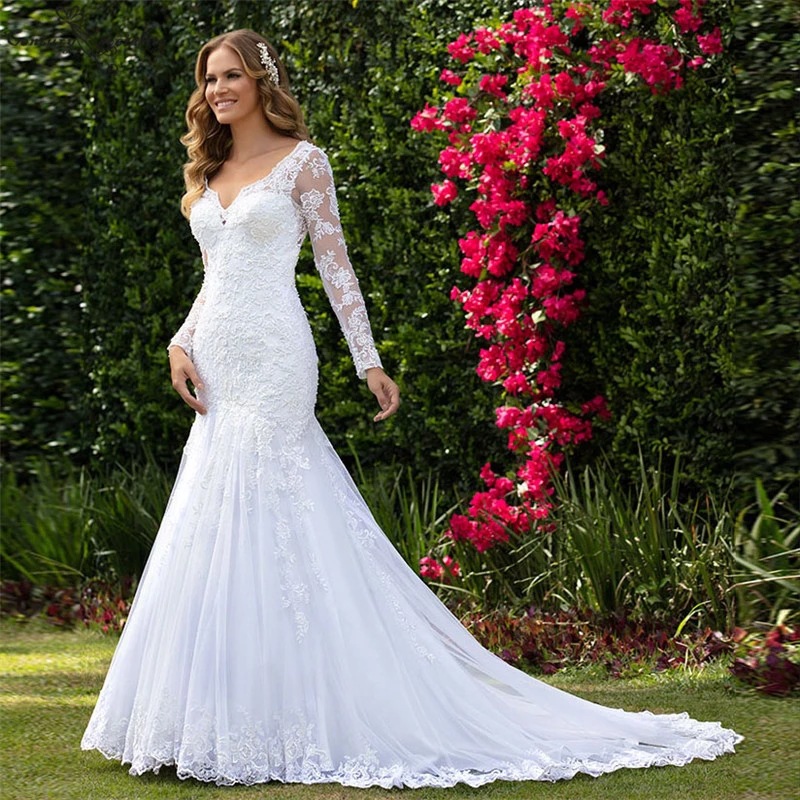 Lace elegant long-sleeve for bride