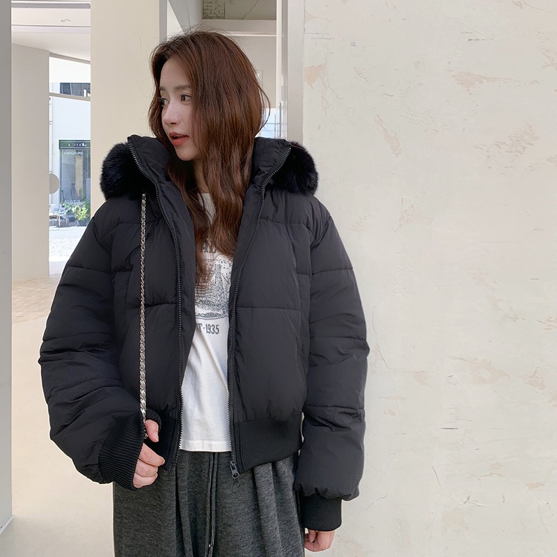 Comercio exterior encapuchado cuello de lana plumón ropa de algodón mujer invierno 2025 nuevo engrosado corto abrigo de algodón pan abrigo image 4