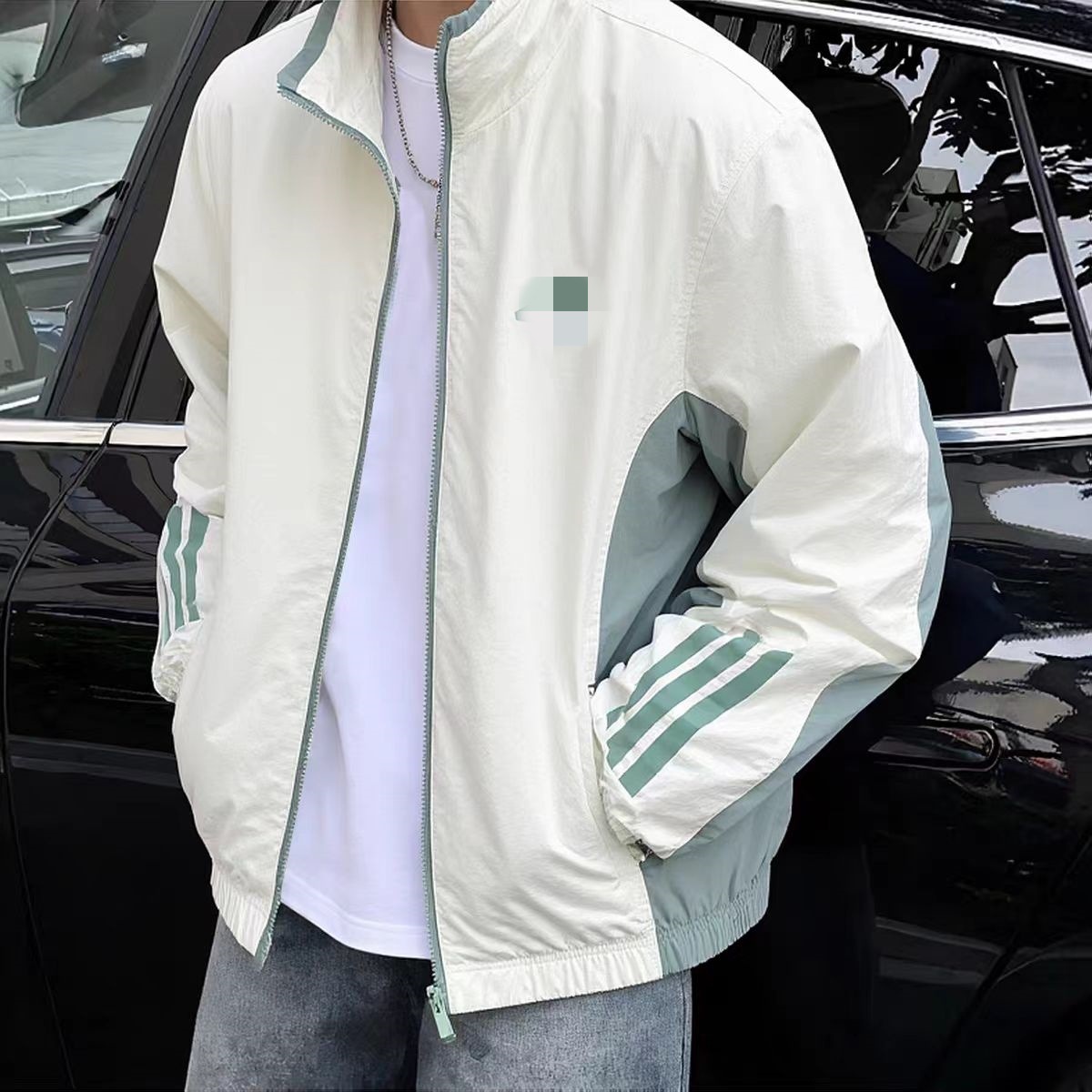 26 Foreign Trade Spring and Autumn Stand Collar Color-Block Quick-Dry Windbreaker Three-Stripes Unisex Sports Casual Jacket KC3920