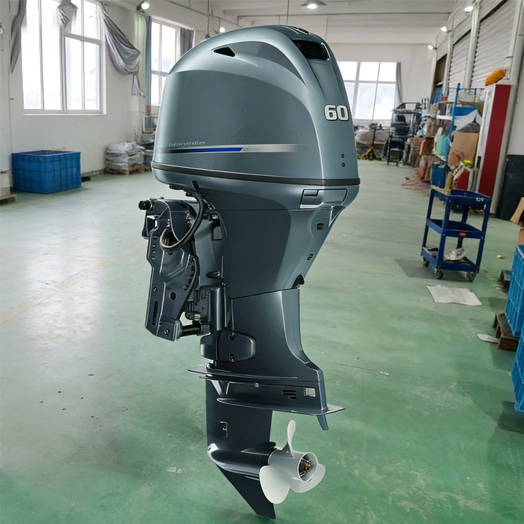 60 horsepower four-stroke outboard motor with electronic fuel injection, four-cylinder electric tilt outboard motor, recreational speedboat propulsion engine