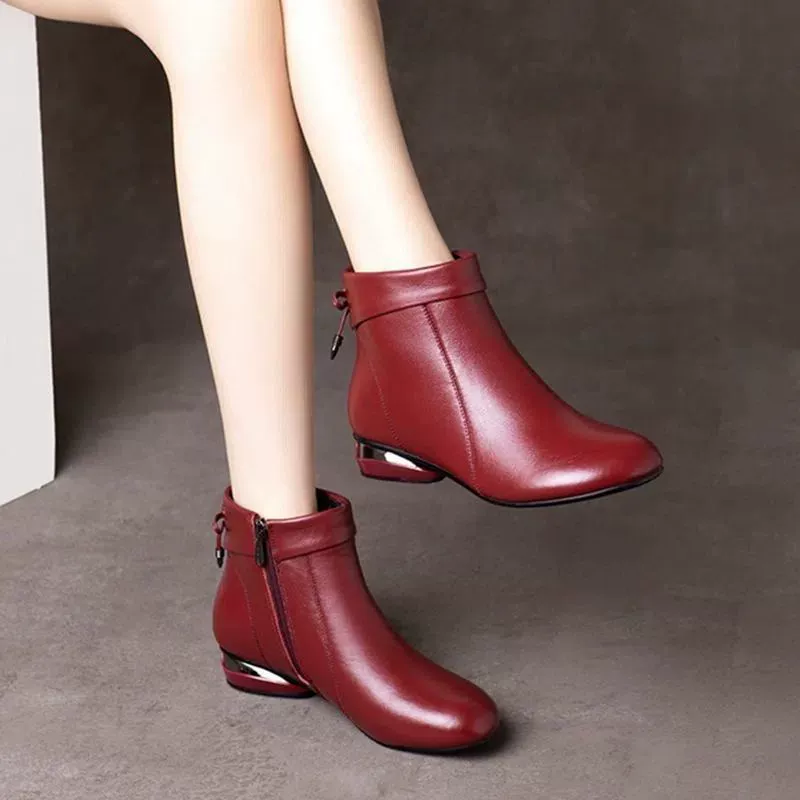 Новые туфли для мам из воловьей кожи первого слоя на толстом каблуке, удобные короткие ботинки на мягкой подошве для женщин среднего и пожилого возраста, кожаная обувь