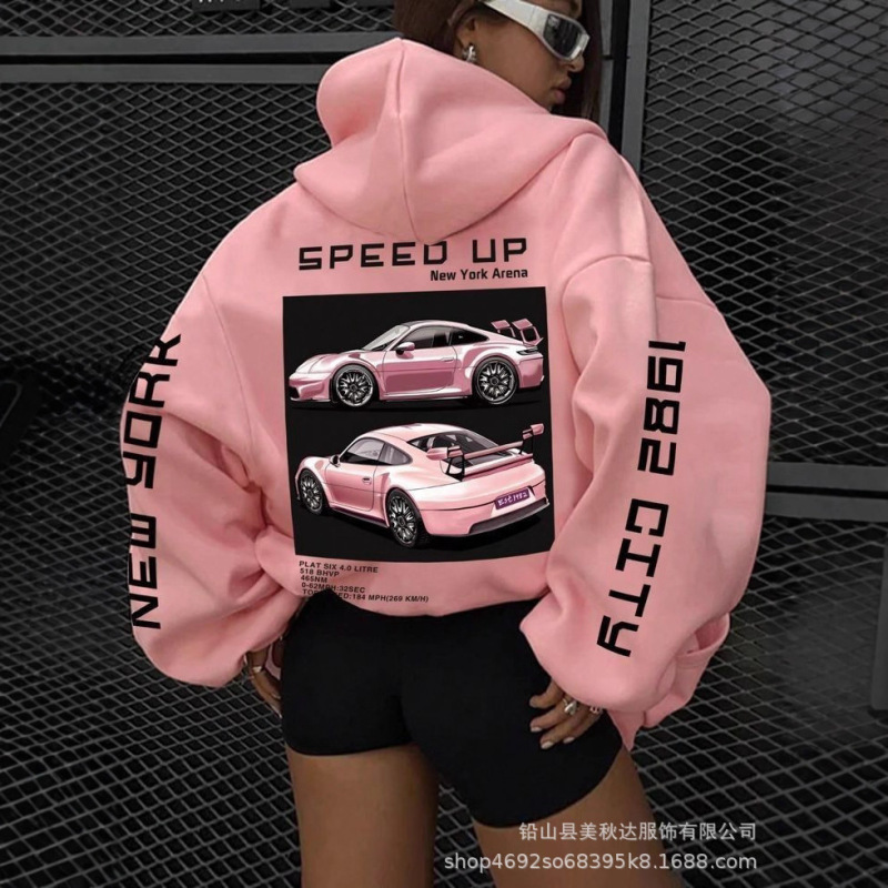 跨境休闲外贸新款时尚宽松休闲数码印花健康布连帽女士潮流卫衣|undefined