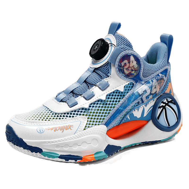 Zapatos para niños, zapatos deportivos, 2025 primavera y otoño, nuevos zapatos de baloncesto transpirables de malla para niños, botones giratorios para niños grandes y niños