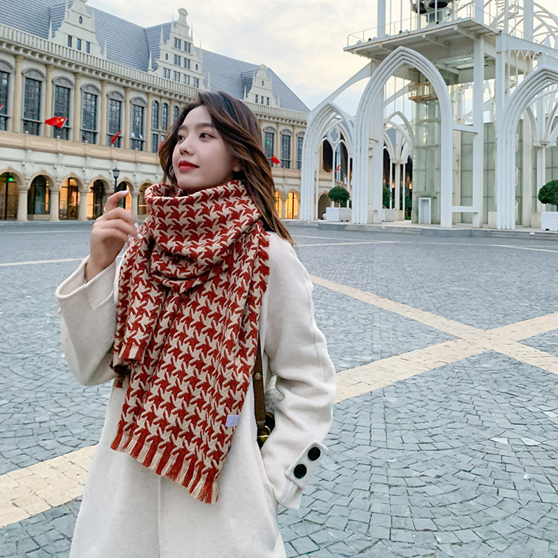 Winter Season Women'S Gender Women's Retro Houndstooth Polyester Scarf