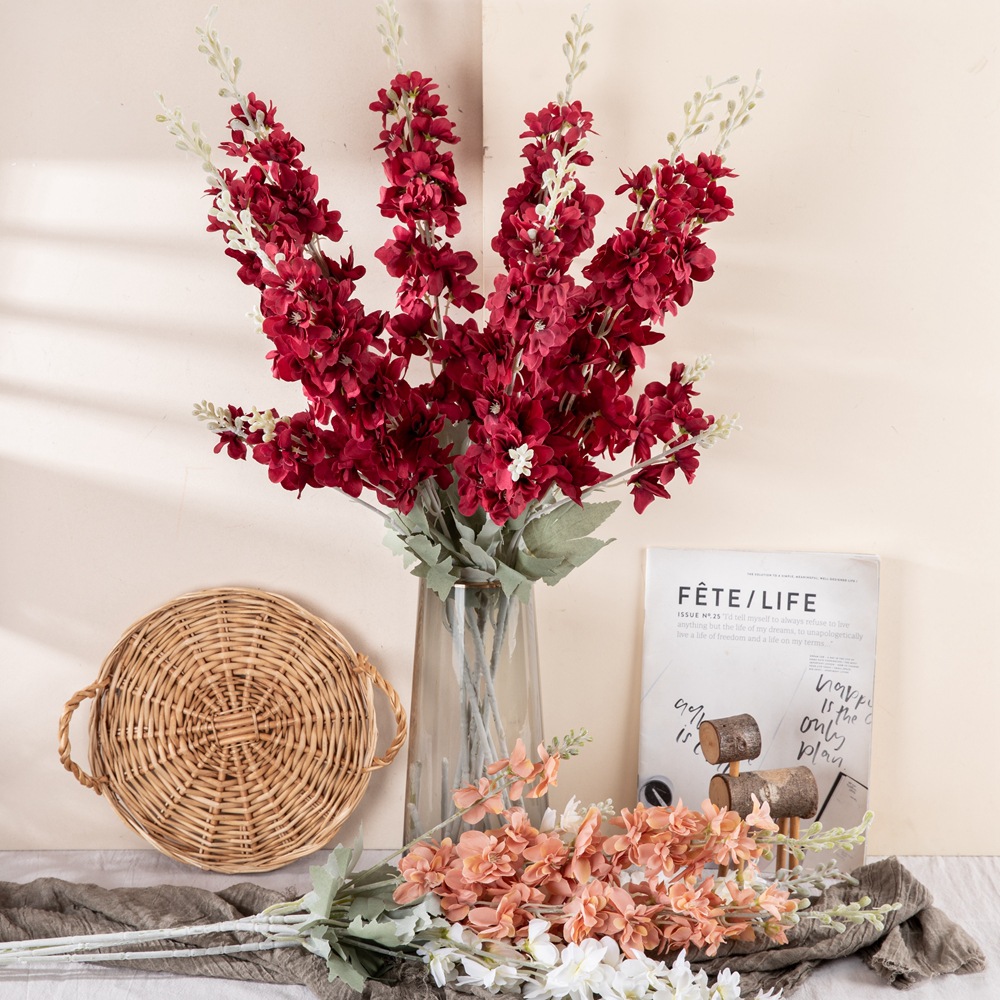 飛燕草仿真花廠家家居裝飾婚慶手捧花玫瑰花牆假花INS跨境MW93001