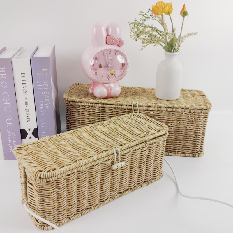 Creative Flip-Top Imitation Rattan Woven Storage Basket Home Desktop Storage Basket Toy Storage Box Miscellaneous Storage Straw Basket