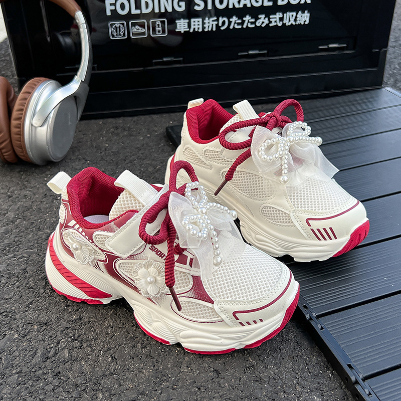 女童老爹鞋珍珠蝴蝶结时尚运动鞋2025秋季新款中大童透气休闲鞋潮|undefined