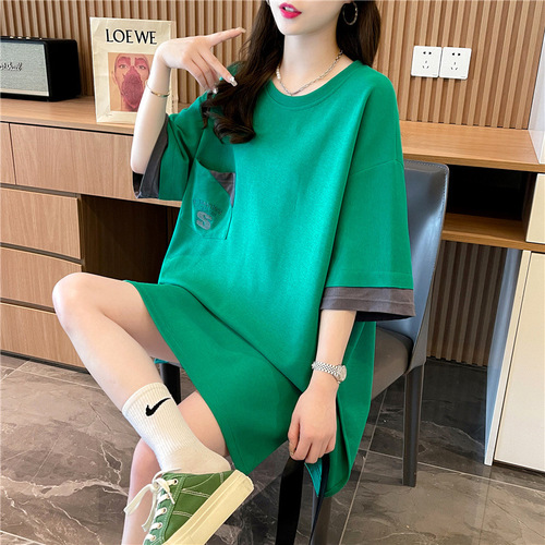 2024 summer new loose casual all-matching design color matching round collar T-shirt top