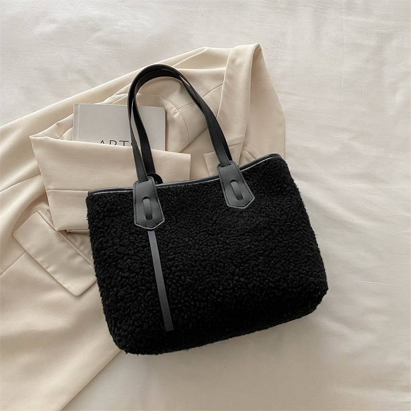 Bolso de lana de gran capacidad de mujer 2024 nuevo otoño invierno bolso de mano casual bolso de viaje de lana universal