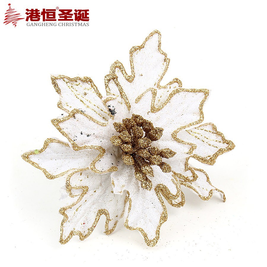 Flor artificial de Navidad 15cm franela bronceado flor decorativa de Navidad árbol de Navidad decorativo flor falsa Flor de tela