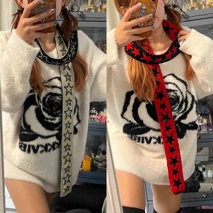 Customized European and American Cross-Border Fashion Casual Versatile Five-Pointed Star Knitted Accessories Small Scarf Women's Scarf Autumn and Winter