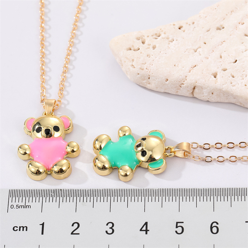 Koreau0027s new cute alloy color bear necklace cartoon animal pendant clavicle chain