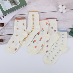 韓版秋冬可愛甜美中筒星星小花襪 時尚透氣運動休閒棉質襪子