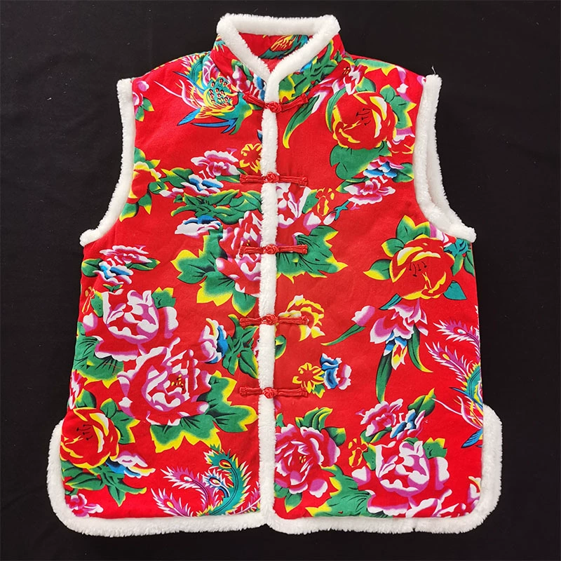 Жилет из искусственного кроличьего меха в китайском стиле Тан, с крупным узором, для работы, осенне-зимний, укороченный, на хлопковой подкладке, теплый