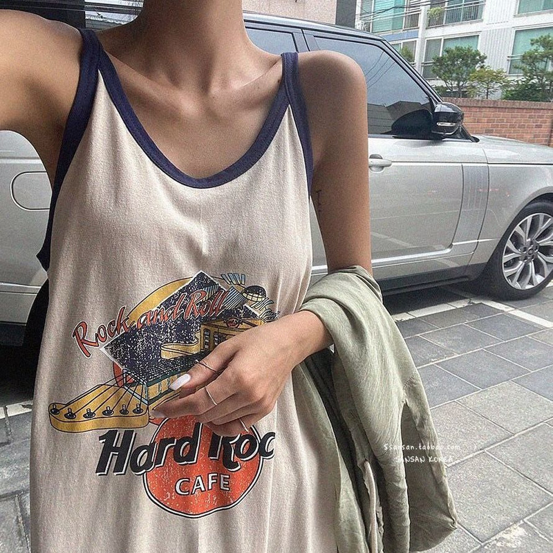 Hong Kong Style Sleeveless Camisole Dress for Women, Summer Backless Casual Long Dress, Lazy Style Vacation T-Shirt Dress