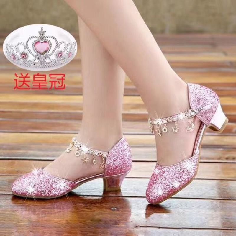 Zapatos de cuero de tacones para niñas vestidos de cristal desfile de piano rendimiento de princesa zapatos infantiles primavera y otoño