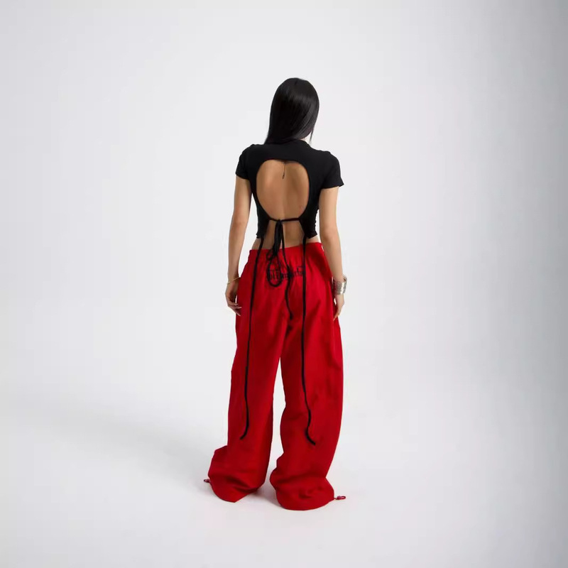 American Retro Loose Street Drag Cool Hot Girl Crowdwork Pants Heavy Embroidered Straight Jazz Casual Parachute Pants Sport