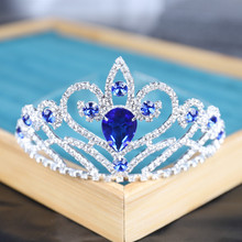 速賣通新娘頭飾外貿發飾跨境飾品歐式王妃結婚大皇冠婚紗禮藍色