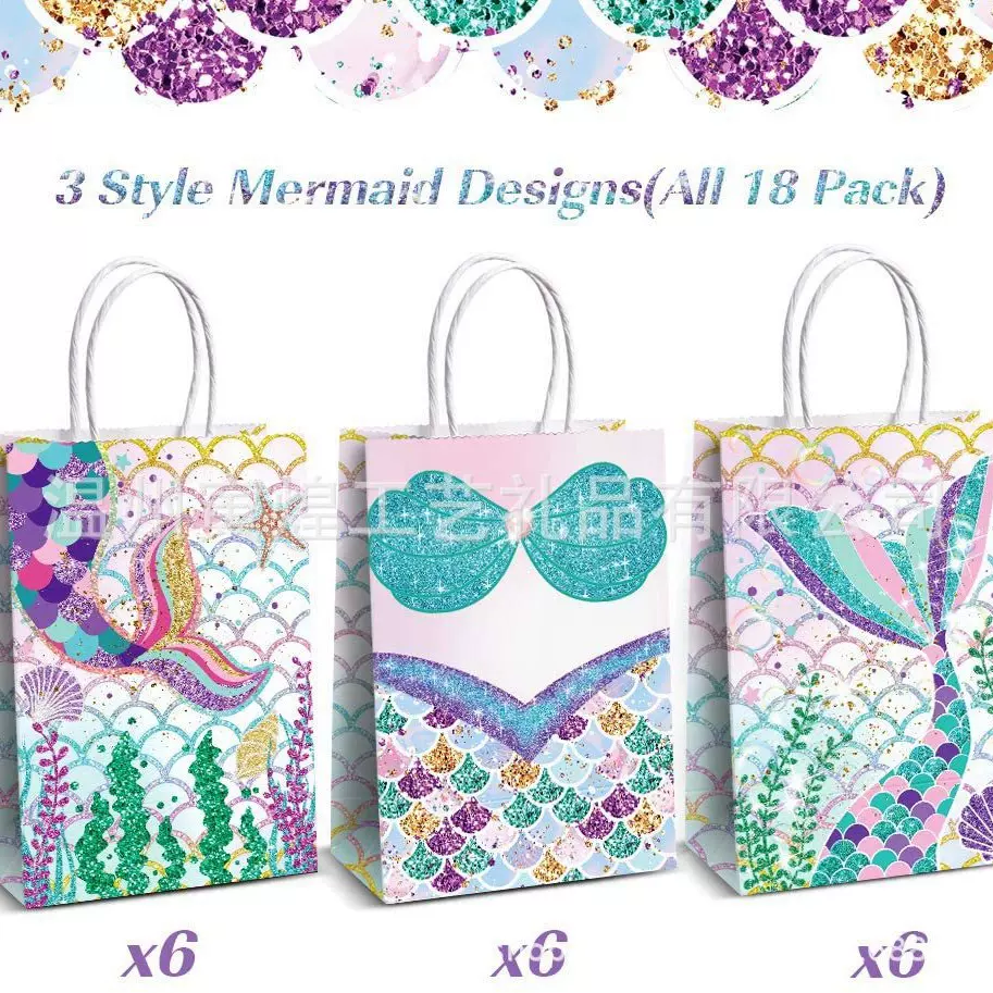 跨境电商亚马逊美人鱼主题生日派对牛皮纸袋糖果袋礼品袋