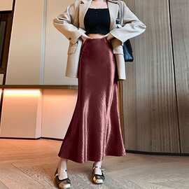 工厂定制醋酸半身裙女2026春夏季新款气质高腰显瘦A字鱼尾半身裙