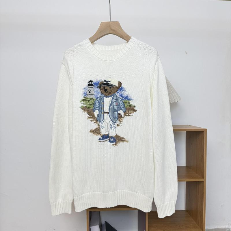 高品质/可扫码RL小熊25年秋冬纯棉重工刺绣女款圆领毛衣休闲长袖|undefined