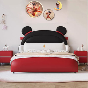 Nezha Children's Bed for Boys, Modern Simple Light Luxury Solid Wood Single Bed, Girls' Princess Bed, Teenagers' Upholstered Leather Bed