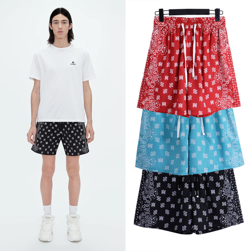 AMIRI Summer New American High Street Trendy Brand Printed Men's Loose Drawstring Casual Sports European and American Foreign Trade Shorts