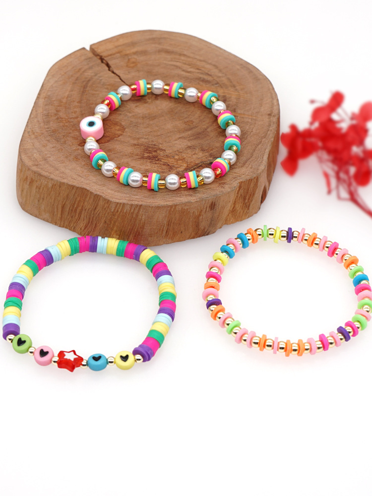 Fashion Bohemian Rainbow Bracelet Polymer Clay Imitation Pearl Bracelet Set display picture 3