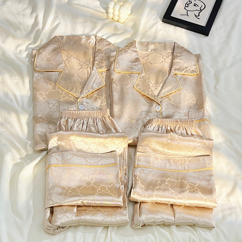 Pijamas de pareja de alto grado primavera y otoño seda de hielo manga larga celebridad de Internet 2023 Nuevo más tamaño ropa de hogar de seda para hombre invierno