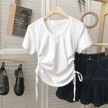 设计感短袖t恤女夏季2024新款设计感小众大码修身显瘦短款上衣潮
