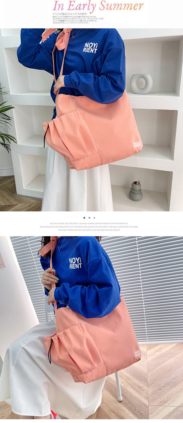 Spring and summer women's bags, ins-style, niche design sense canvas bags, drawstring single-shoulder bags, crossbody bags, college student class bags undefined