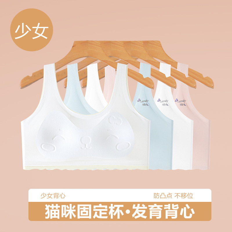 아이스 실크 추적없는 소녀 발달 어린이 튜브 탑 속옷 학생 소녀 고정 컵 조끼 얇은 가슴 패드 브래지어