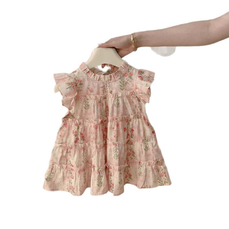 Vestido de verano para siete niñas con limón salado 2025 nuevo estilo coreano falda para niños estilo occidental vestido de princesa floral de verano marea