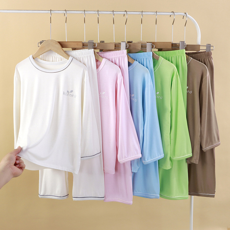 Children's Modal Suit Summer Thin Boys' Long-Sleeved Air Conditioning Suit Medium and Large Children's Girls' Home Clothes Pajamas Set