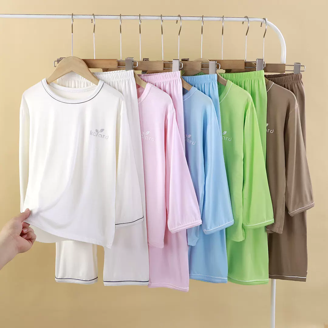 儿童莫代尔套装夏季薄款男童长袖空调服中大童女童家居服睡衣套装