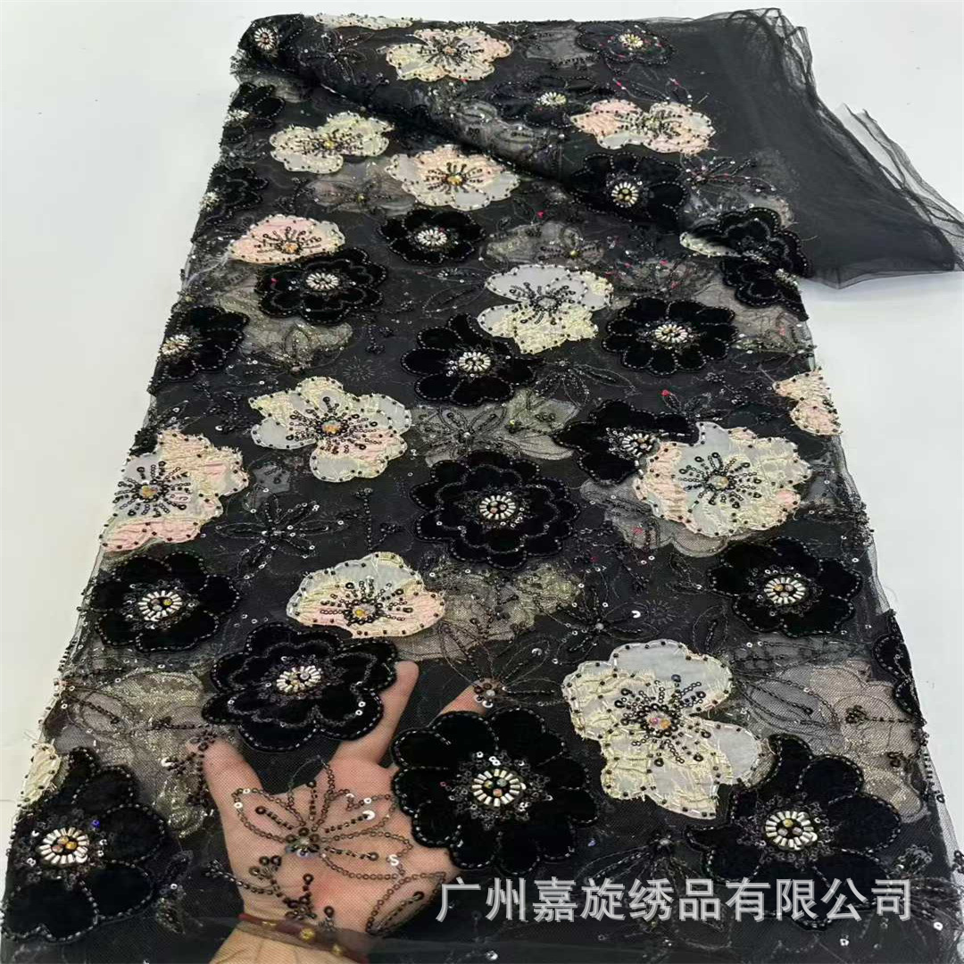 Nuevo oro estampado ogan tela de bordado láser flocado retro chino cheongsam vestido de moda tela de encaje