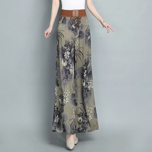 Summer new style wide-leg pants skirt casual fashionable high-waist stripe temperament elastic mom culottes printed pants