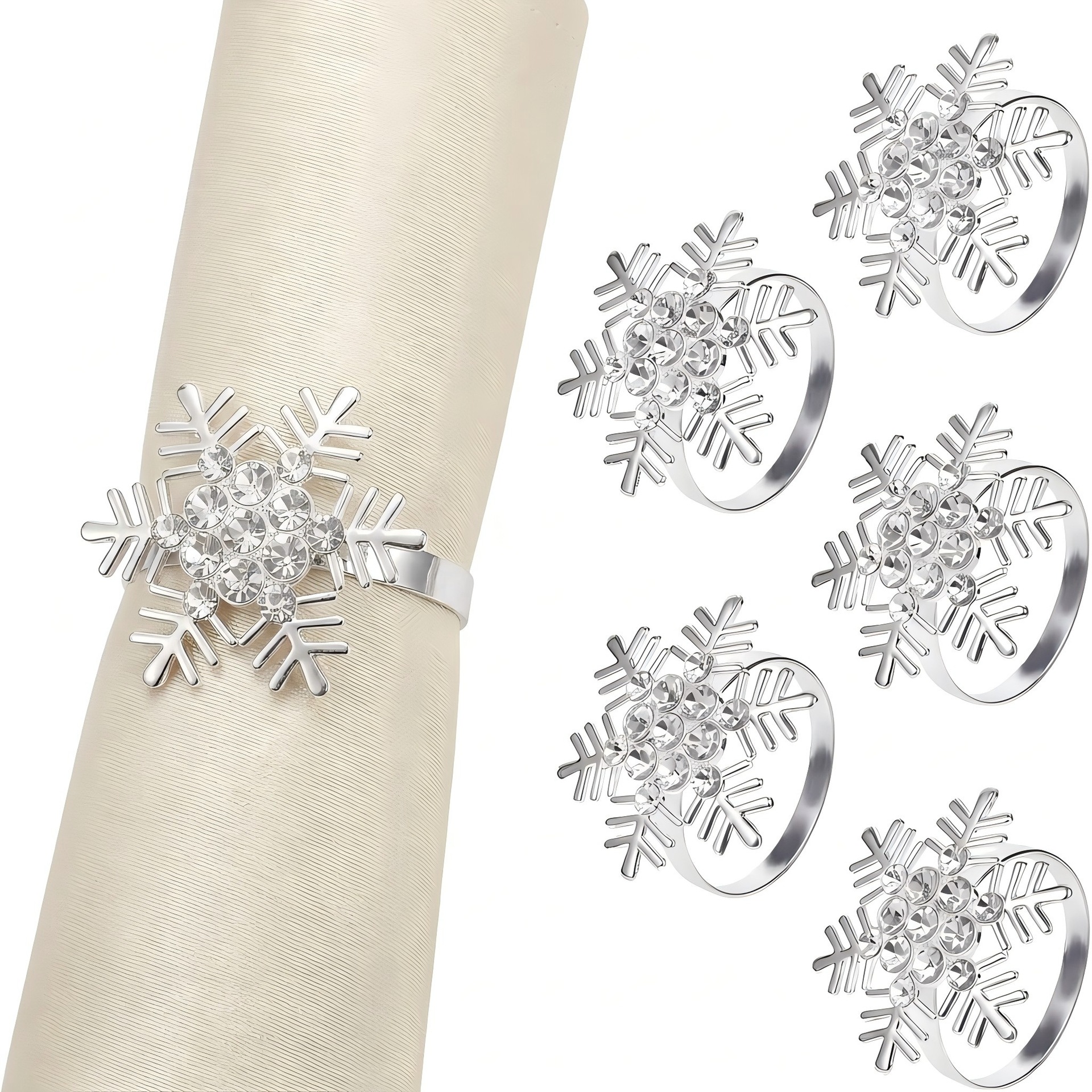 Cross-Border Christmas Snowflake Napkin Rings Hotel Restaurant Tableware Decoration Silver Metal Napkin Holders Wholesale
