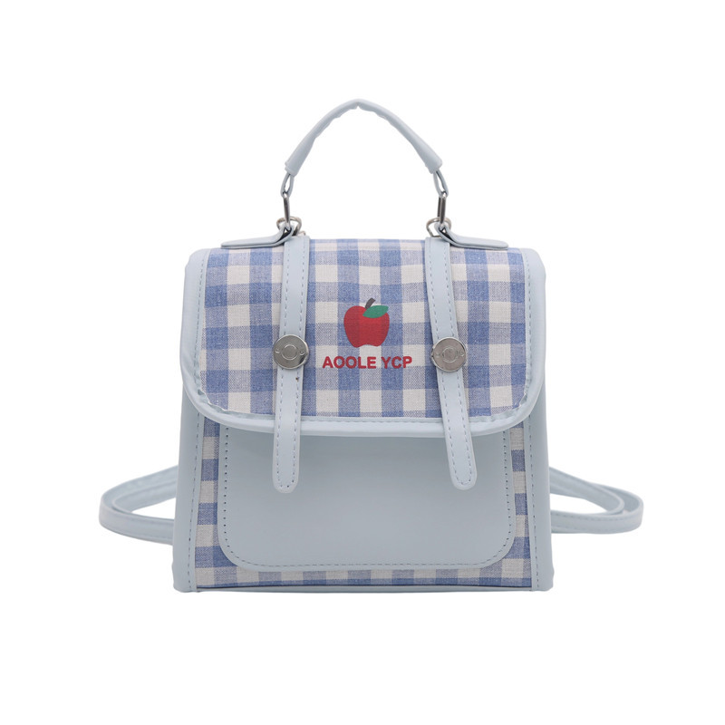 Color contrastante estampado a cuadrícula pequeña y fresca mochila de clase nueva versión coreana de transporte múltiple mochila de moda