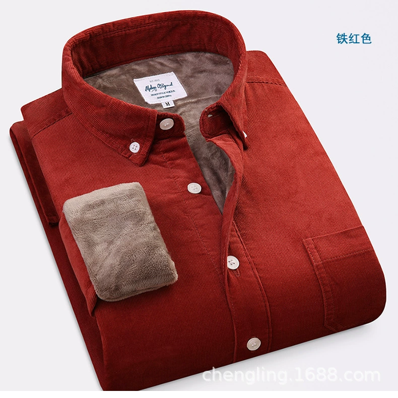 Corduroy velvet down Jacket, warm colour green shirt