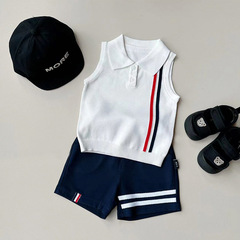 兒童背心2023夏季新款寶寶薄款涼爽冰絲針織上衣嬰兒翻領Polo衫潮