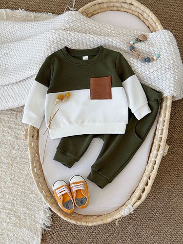 New Korean style ins children's wear and infant color matching suit for men and women's treasure round neck casual loose sports suit