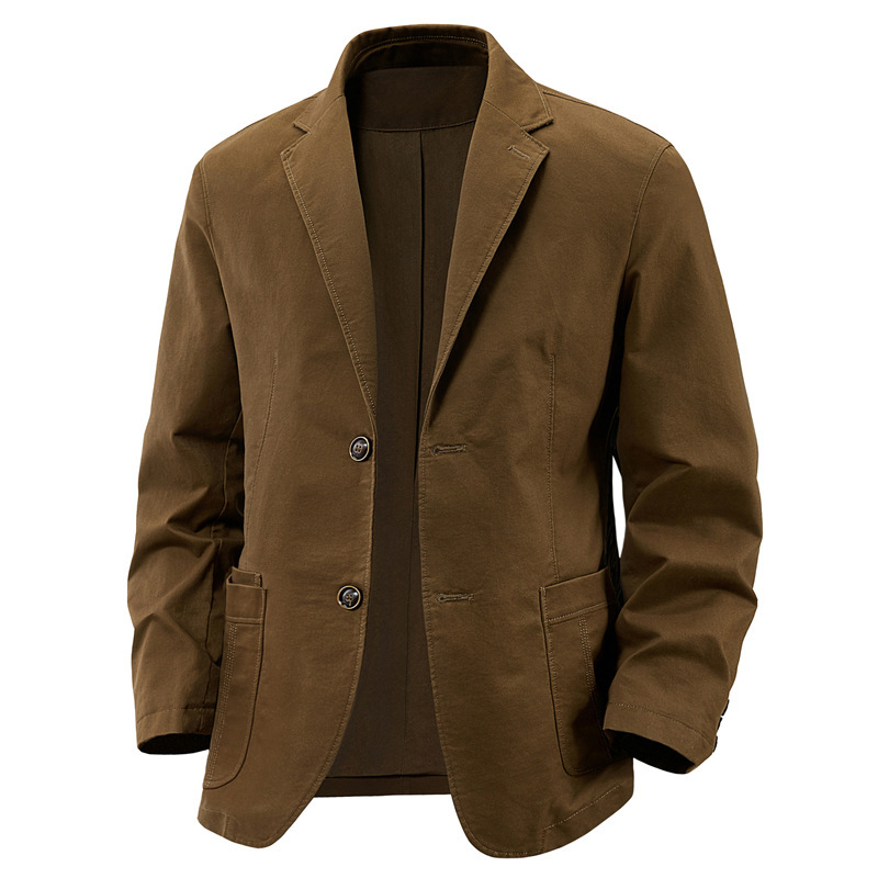 [Cross-Border] 2025 Spring and Autumn New Men's Casual Suit Solid Color Washed Cotton Two-Button Small Suit Jacket for Men