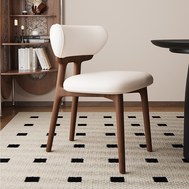 Silla de comedor de madera maciza nórdica, restaurante doméstico, silla trasera de cuero de microfibra, tela de lino y algodón, mesa y silla de comedor de hotel de alta gama