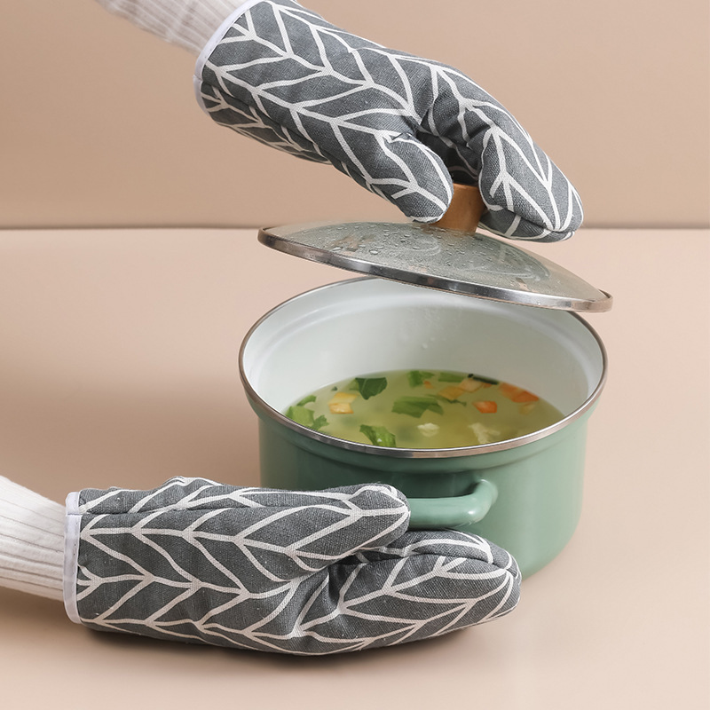 キッチン電子レンジ断熱手袋厚い格子パーマ防止手袋耐高温焙煎綿麻オーブン手袋|undefined