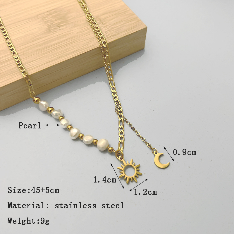 Fashion Sun Moon Stainless Steel Titanium Steel Pearl Plating Hollow Out Pendant Necklace 1 Piece display picture 1