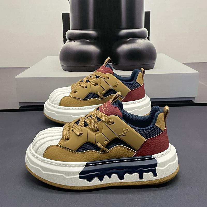 2026 Spring Korean Style Shell Toe Youth Thick-Soled Sneakers Men's Chunky Shoes Fashionable Sports Casual Shoes