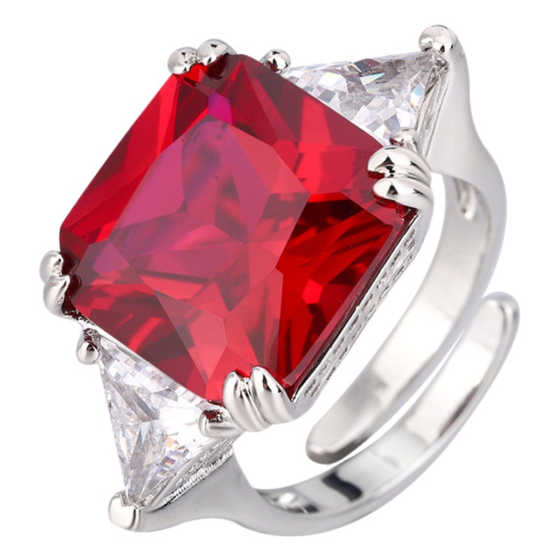 2023 nuevo estilo zhuang sheng joyería de cobre inferior chapado en oro de moda europea y americana imitación color tesoro princesa cuadrado 14*14 anillo para mujeres