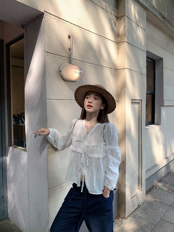 法式甜美防晒白色衬衫女秋季2025新款宽松显瘦休闲简约百搭上衣潮|undefined