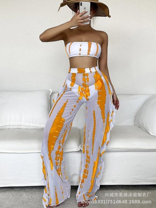 Mingyi nueva moda sexy europea y americana multi-color impreso split pantalones bikini traje de baño de las mujeres